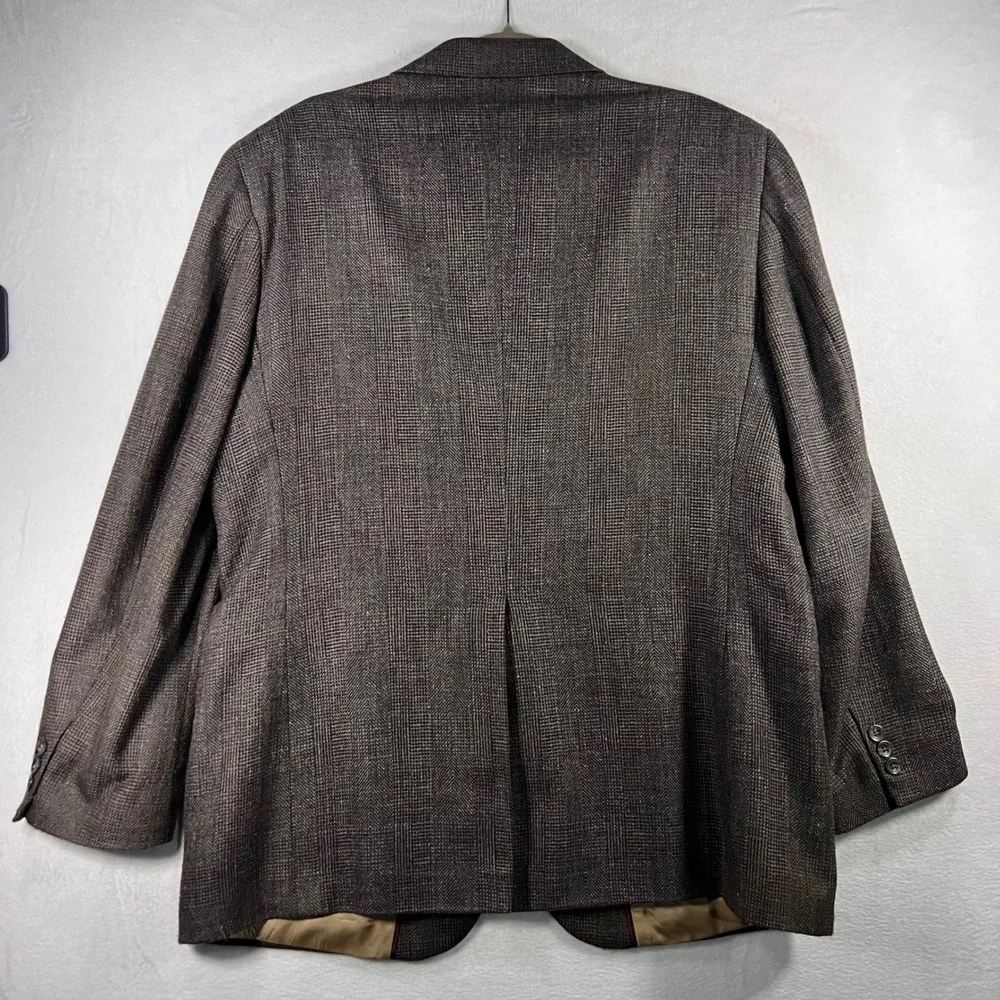 Haggar Imperial Mens Blazer Jacket Glen Check Plaid Tweed‎ Wool Blend Brown USA